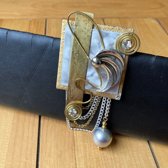 Modern Mixed Metal Collage Brooch Lapel Pin Hand Crafted by Connie Nanaimo BC - Picture 8 of 8